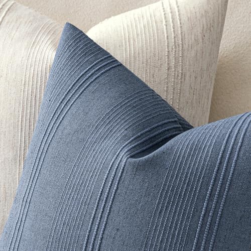 MIULEE Decorative Striped Throw Pillow Covers 18x18 Inch Blue 2 Pack - Image 3
