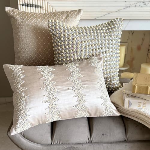 Ivory Decorative Lumbar Pillow Cover 12" x 20" | Pack of 2 Satin Oblong Cushion - Image 4