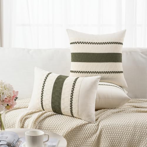Fancy Homi Set of 1 Boho Olive Green Decorative Throw Pillow Cover 14x14 Inch - Image 6