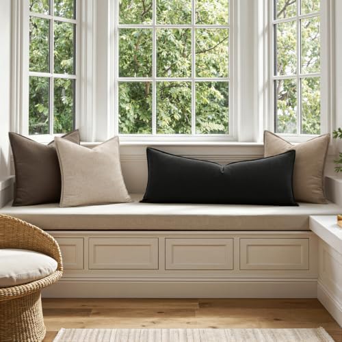 MIULEE Decorative Linen Lumbar Pillow Cover 14x36 Inch Black - Image 5