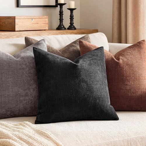 MIULEE 26x26 Inch Euro Textured Chenille Throw Pillow Covers Black - Image 3