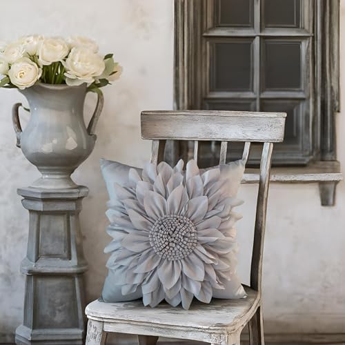 Grey Accent 3D Flower Decorative Throw Pillow Covers - Image 3