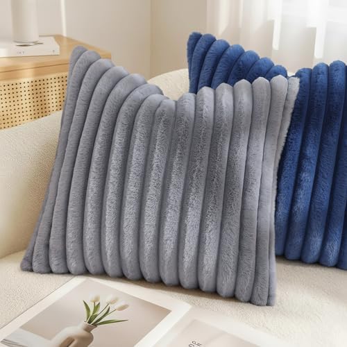 decorUhome Fall Faux Fur Throw Pillow Covers 18x18 Set of 2 Grey - Image 4