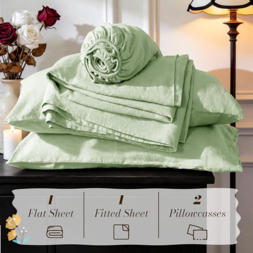 SONORO KATE 100% French Linen Queen Size Sheets Set, Natural Flax Bedding - Image 7