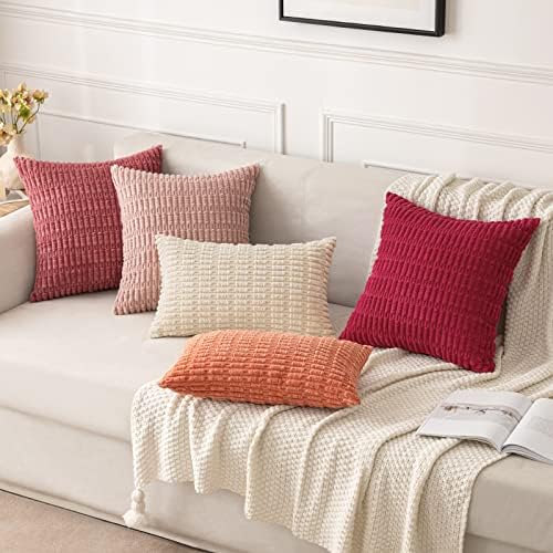 MIULEE Corduroy Decorative Throw Pillow Covers 18x18 Crimson Pack of 2 - Image 2