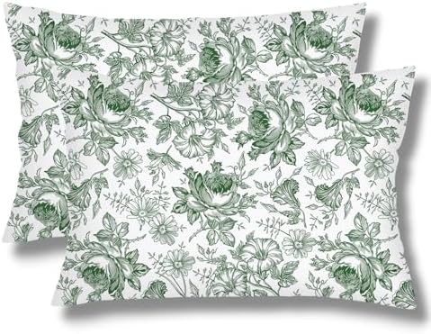 Green and White Porcelain Floral Throw Pillow Cases Queen Size Set of 2 by Unknown