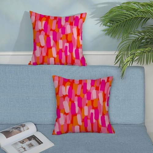 Hot Pink Orange Pillow Covers 16x16 Inch Set of 2 Abstract Preppy Throw Pillows - Image 4