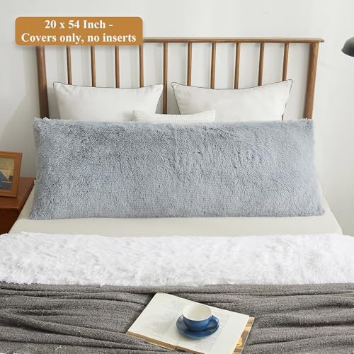 XeGe Cozy Faux Fur Furry Long Body Pillow Cover, Light Gray - Image 2