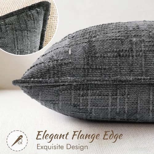 decorUhome Chenille Throw Pillow Covers 20x20 Set of 2, Dark Grey - Image 3