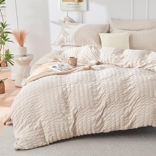 HYMOKEGE Beige Full Size Comforter Sets Seersucker 7 Pieces, All Season Luxury - Image 3