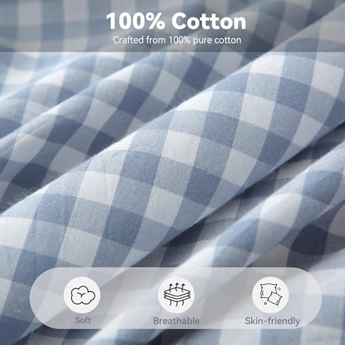 Dusty Blue Gingham Throw Pillow Covers 22x22, Ruffle Trim - Image 3