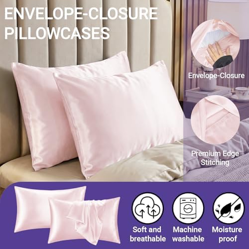 2 Pack Satin Pillowcases Pink Standard Size 20x26 Inch - Image 2