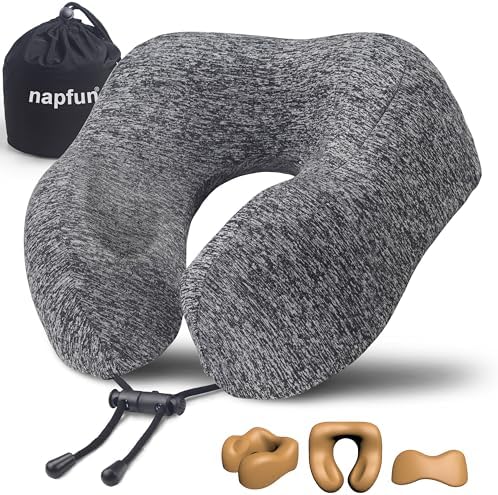 napfun Neck Pillow for Travel, Memory Foam Airplane Pillow, Full Grey by NAPFUN