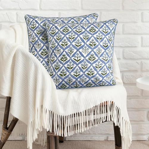 Ridhi Block Print Light Steel Blue Pillow Cover 24" x 24" Decorative Couch - Image 2