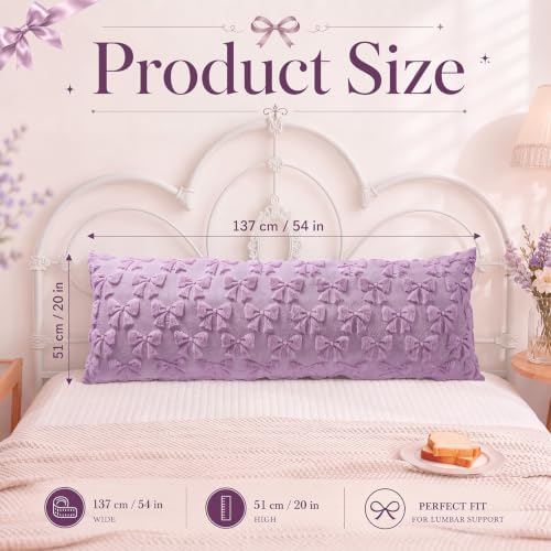 SmoothNovelty Purple Bow Body Pillow Cover 20 x 54 Inches Coquette Long Body - Image 2