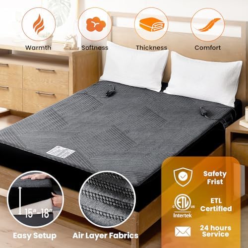 Electric Heated Mattress Pad King Size Dual Control Bed Warmer, Deep Pocket - Image 3