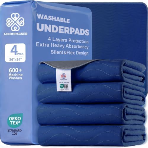 Accompagner Incontinence Bed Pads Washable Waterproof, Ultra-Absorbent Reusable by Accompagner