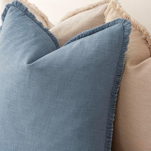 Foindtower Decorative Linen Fringe Throw Pillow Covers 20×20 Misty Blue - Image 5