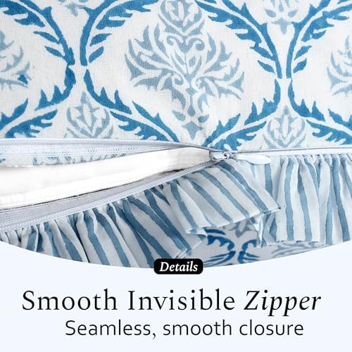 CPC Block Print Indigo Regal Ruffle Cotton Lumbar Pillow Cover 12x20 inch - Image 5