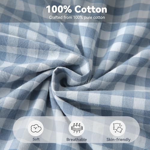 Gingham Throw Pillow Covers 24x24, Dusty Blue, Ruffle Trim, 2 Pack - Image 3