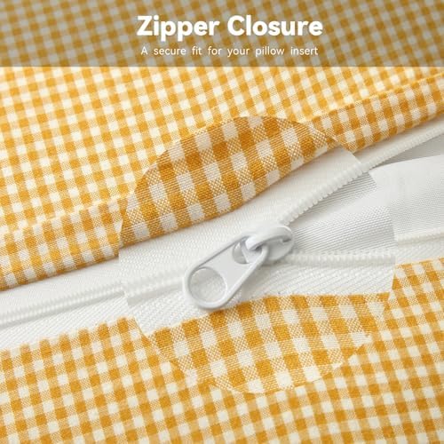 Gingham Throw Pillow Covers 18x18, Mustard/White, Ruffle Trim - Image 6