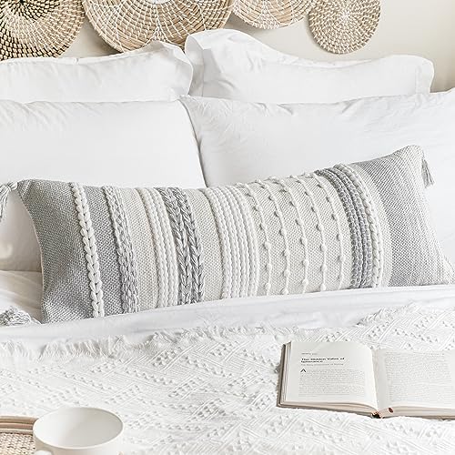 BlissBlush Gray Decorative Lumbar Pillow Cover 14x36, Farmhouse Lumbar Throw by BlissBlush
