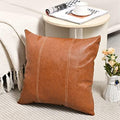 Fancy Homi Brown Boho Faux Leather Decorative Throw Pillow Covers 16x16 Inch by Fancy+Homi
