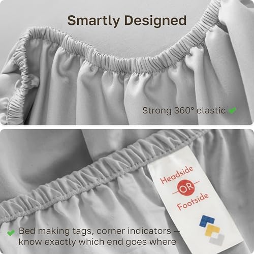 Soft Natural 100% Cotton Sateen Full Size Fitted Sheet, Light Grey - Image 5