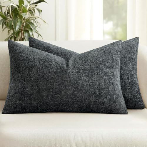 MIULEE Couch Pillow Covers Textured Chenille Home Decor 12x20 Dark Grey by MIULEE