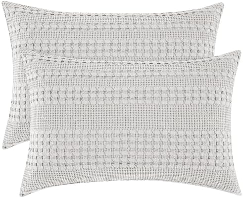 PHF Cotton Waffle Pillow Shams Standard Size 20"x26", Light Grey, No Insert by PHF