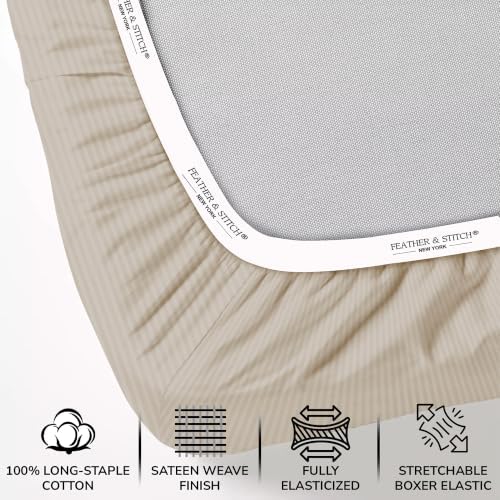 Feather & Stitch 100% Cotton Sateen 500 TC Split King Size Bed Sheet Set - Image 3