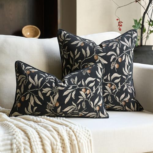 Alerfa Black Floral Throw Pillow Cover 20 x 20 Inch Sqaure Luxury Decorative - Image 4