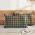 Merryword 100% Cotton Pillow Cases, King Size, Washed Cotton Deep Green Plaid by Merryword