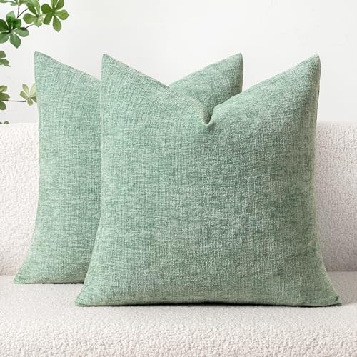 MIULEE Soft Chenille Throw Pillow Covers Greyish Green 16x16 Pack of 2 by MIULEE