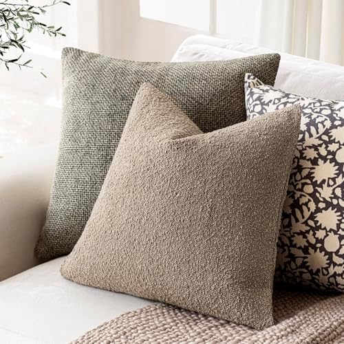 Foindtower Decorative Textured Boucle Throw Pillow Covers 24x24 Light Khaki - Image 5
