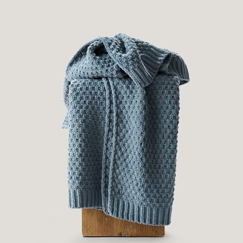 EVERGRACEHOME Chunky Chenille Knit Throw Blanket, 60 x 80, Stormy Blue - Image 5