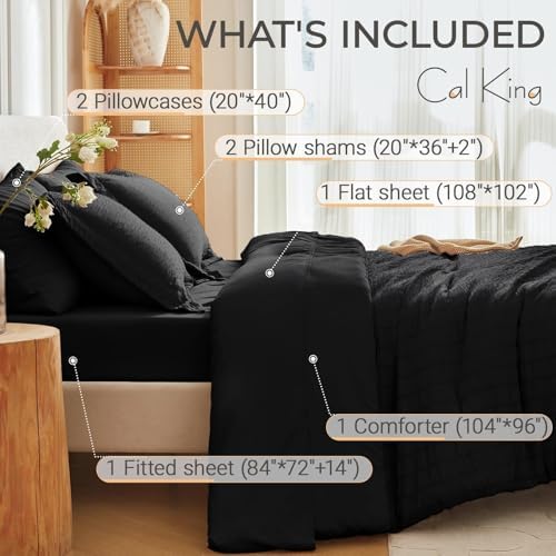 MUXHOMO 7 Pieces California King Comforter Set, Seersucker Bed in a Bag Cal - Image 4