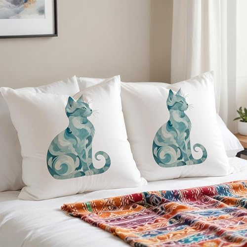 Abstract Blue Sea Cat Pillow Covers 18x18, Gifts - Image 3