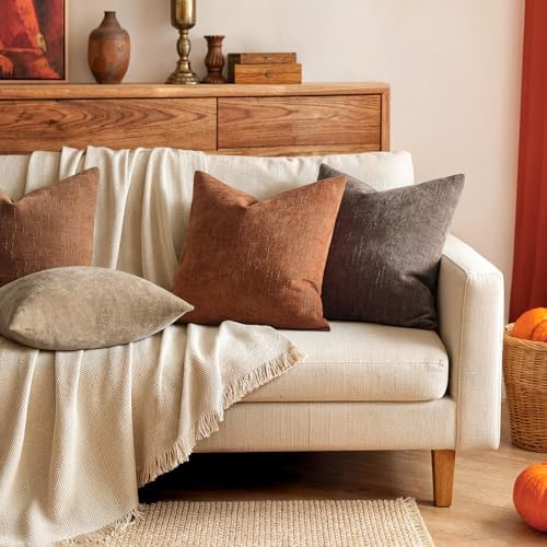 MIULEE Textured Chenille Fall Throw Pillow Covers 20x20 Inch Dark Rust - Image 3