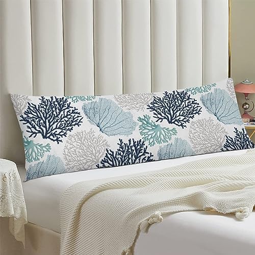Beach Theme Body Pillow Cover, Nautical Blue Coral Ocean Marine Coastal - Image 2