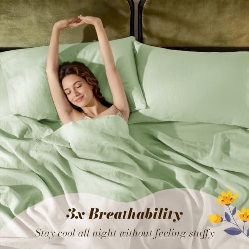 SONORO KATE 100% French Linen Queen Size Sheets Set, Natural Flax Bedding - Image 3
