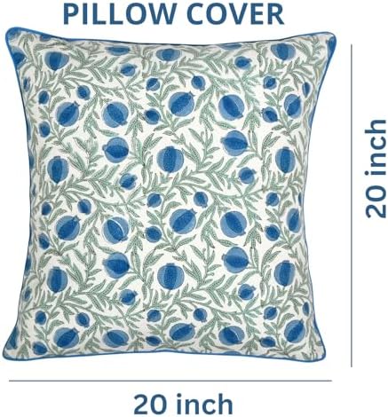 Ridhi Block Print Queen Blue Pillow Cover 20" x 20" Decorative Couch Pillows - Image 4