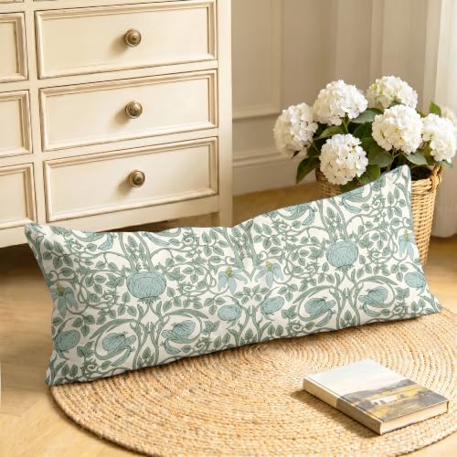 Vintage Art Deco Nouveau Green Floral 14x36 Long Lumbar Pillow Cover - Image 4