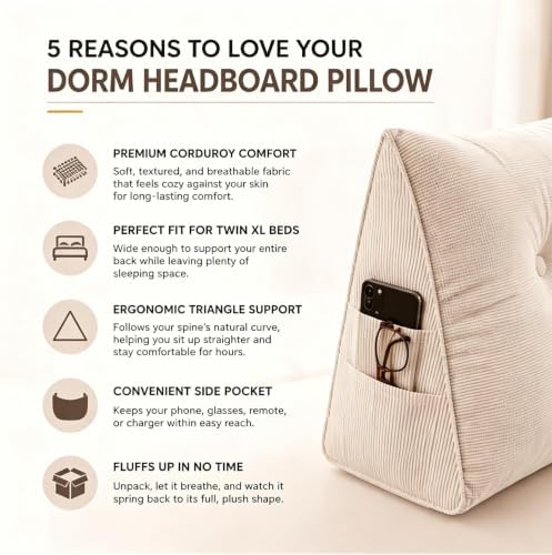 BLOWEST Dorm Headboard Pillow Twin XL Dorm Bed Wedge Cushion, No Nail College - Image 4