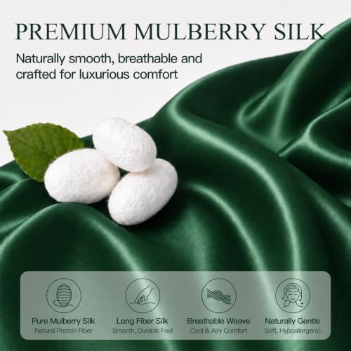 Mulberry Silk Pillow Cases for Hair and Skin, Dark Green - Image 3