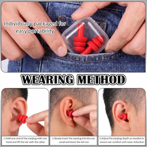 24 Pairs Red Ear Plugs Bulk NRR 29dB Reusable Silicone Ear Plugs - Image 5