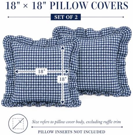 Gingham Throw Pillow Covers 18x18, Ruffle Trim - Image 6
