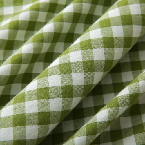 Silnuo Olive Green/White Gingham Ruffle Pillow Covers Queen Size 20"x30" - Image 6