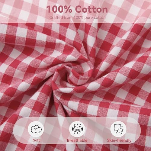 Red Gingham Body Pillow Cover 20x54, Ruffled Cotton Sham - Image 3