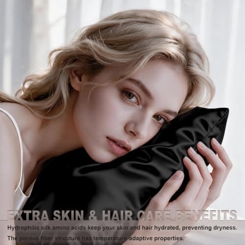 LYSHIN Black Silk Pillowcases 2 Pack Queen Size - Image 3
